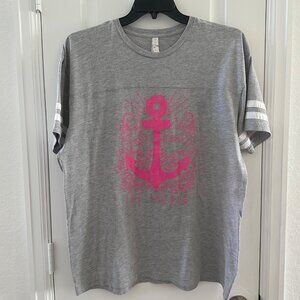 Proverbs 31 Woman Graphic T-Shirt Gray With Pink Anchor Design By L.A.T Large